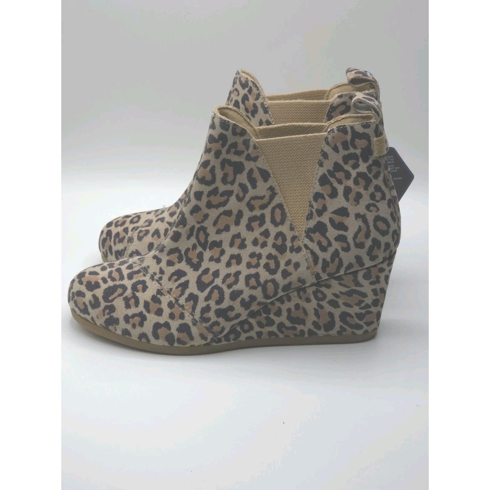 TOMS Wedge Size 8 - Womens Kelsey Ankle Booties Desert Tan Leopard Print Suede